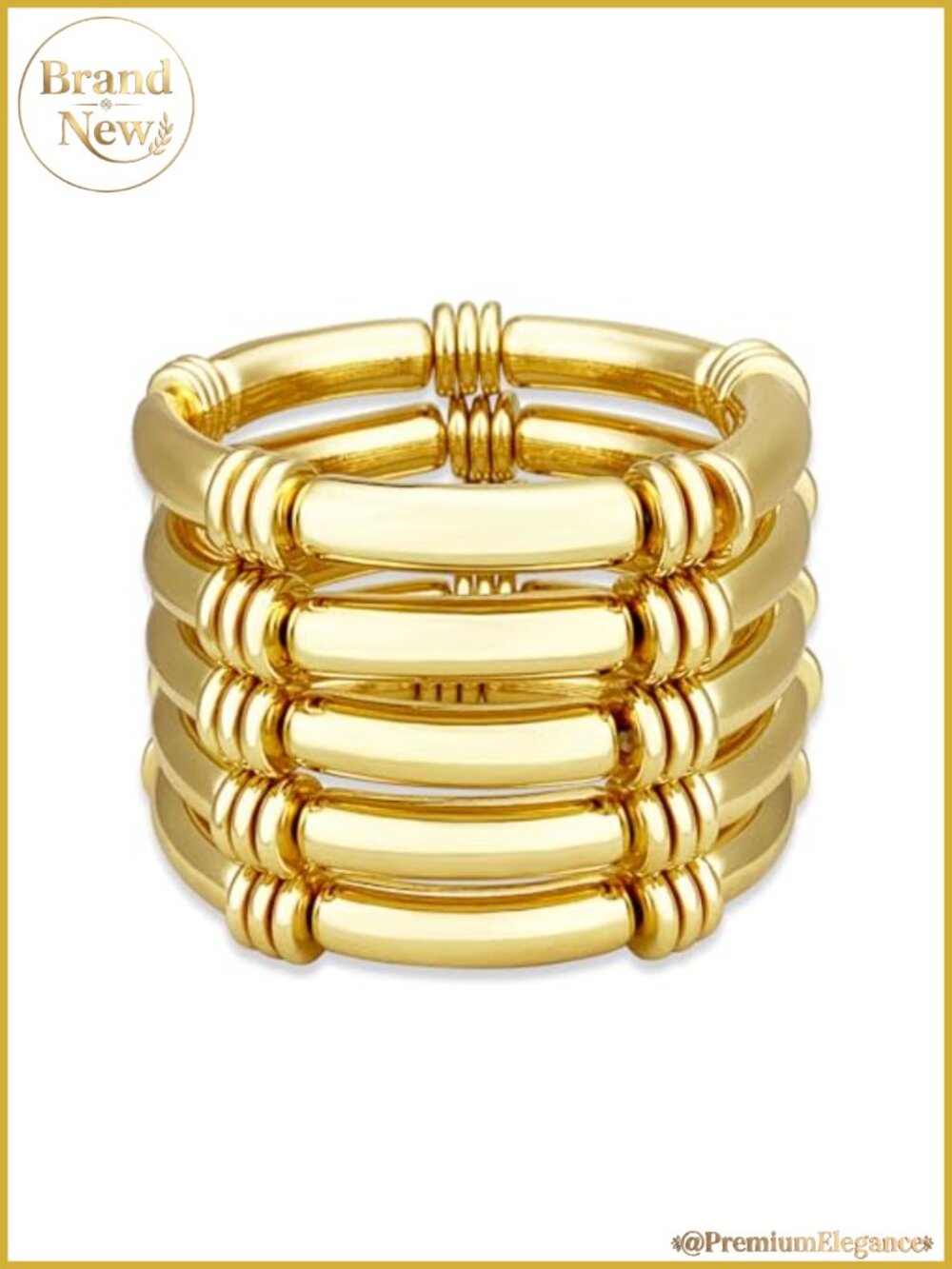 5 Piece Chunky Bangle Bracelets Set Gold